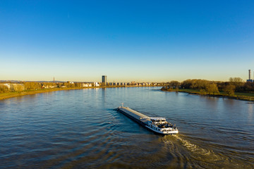 Aerial view from boat on Rhine river