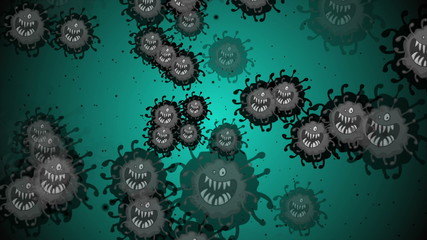 Coronavirus Cells illustration backdrop banner. Coronavirus Covid-19 Infected virus 2019-ncov pneumonia in blood. Virus realistic model. Coronavirus wallpaper. Microorganisms, Pathogens bacterium.