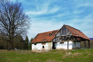 Fototapeta na wymiar a deserted old house on the field