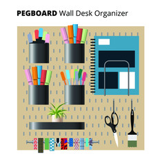 Organization peg board system. Pegboard organizer home office. Vector illustration.