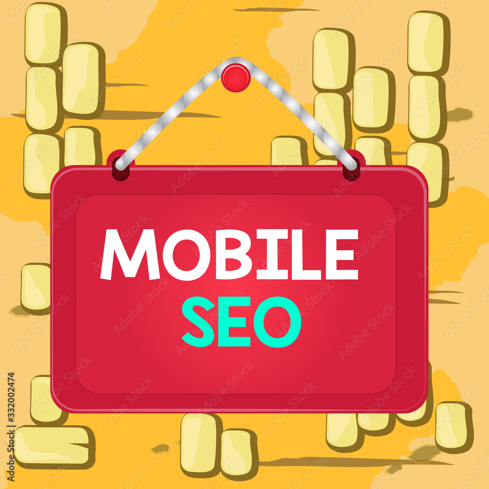Poster word writing text mobile seo. business photo showcasing process of optimizing a website to rank for 