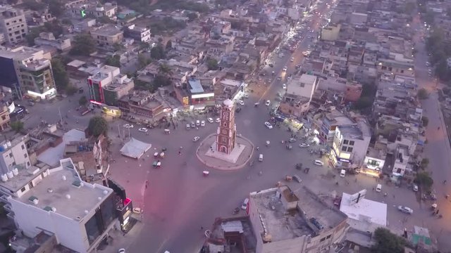 Sialkot clock tower revolving drone shot