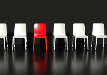 Red and white chairs 3d rendering