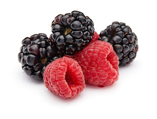 Blackberry and Raspberry Isolated on White Background