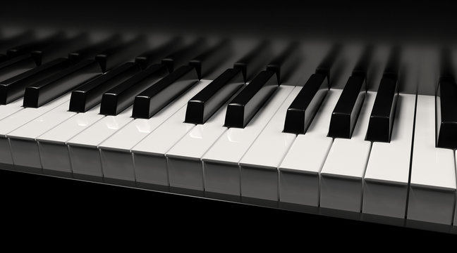 Piano with keys 3d rendering