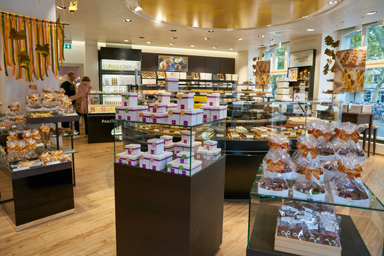 ZURICH, SWITZERLAND - CIRCA OCTOBER, 2018: interior shot of Laderach store in Zurich.