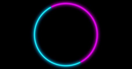 Neon Circle background with LED frame screens. Fluorescent abstract blue, purple color. . 3D illustration