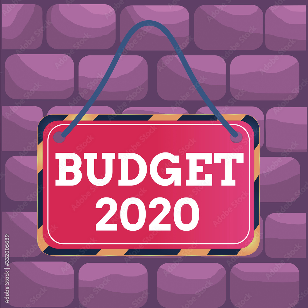 Poster Handwriting text Budget 2020. Conceptual photo estimate of income and expenditure for next or current year Board attached string color black yellow frame empty blank rectangle shape