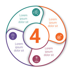 Pie chart. Modern infographic template for 4 positions. Shadow, white background