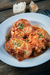 Stufed cabbage rolls in tomato sauce