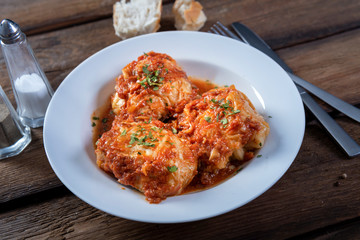 Stufed cabbage rolls in tomato sauce
