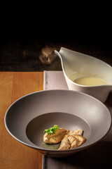 cheese soup with turkey fillet. Delicious homemade food from environmental products. place under the text