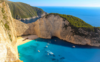 Navagio Beach with shipwreck view on Zakynthos island, Greece.