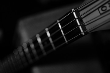 guitar close up in black and white 