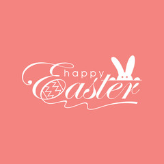 Happy Easter Script Lettering Logo Icon Vector Background Template. Bunny Rabbit Graphic Design.	