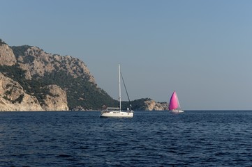 Fototapeta premium Yachts in the Aegean Sea near the Turkish city of Marmaris