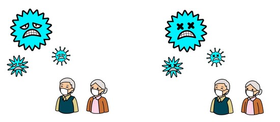 病気の予防のためにマスクをする高齢者とウイルス