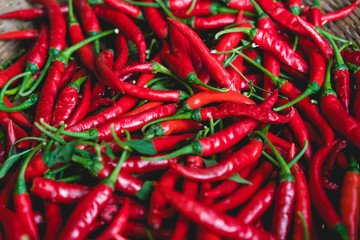 Red chilli in basket close up background