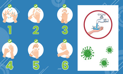 How to wash your hand. Healthy step. Coronavirus Vector Illustration.