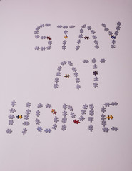 Puzzle pieces on white background, Covid-19