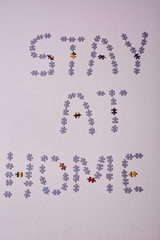 Puzzle pieces on white background, Covid-19