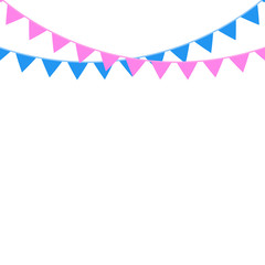 Pink and blue party flags. Baby Shower. Vector illustration.