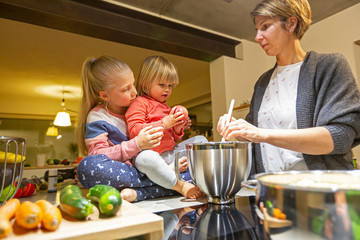 Mother and daughter having fun in the kitchen during cooking