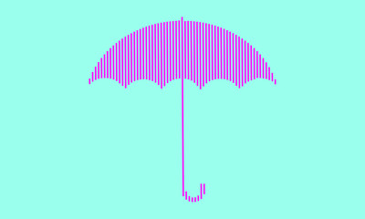 pink umbrella icon vector in line art on sky blue background.