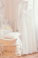 Fototapeta na wymiar interior of bedroom with bride dress