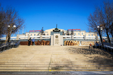 Great Patriotic War monument view in Ulan-Ude by winter, Russia