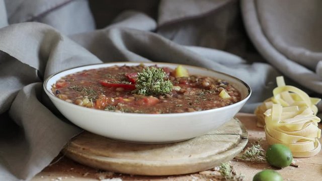  food   oregano   eat   wooden   nutrition   soup   appetizer   spice   bowl   meal   vegetable   cereal   spoon   indoors   napkin   herbs   meat   boiled   prepared   seed   color   groats   pepper 