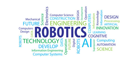 Obraz premium Robotics Word Cloud on a White Background