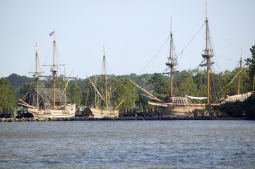 Replicas of The Susan Constant, Godspeed and Discovery ships that brought English colonists to...