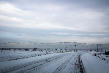 Winter road scenic view near Ulan-Ude, Russia