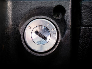Detail of the ignition switch in the car