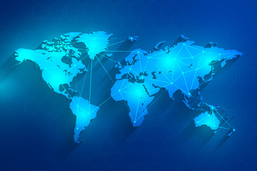 Global network connection blue background, vector