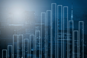 Double exposure business investment and  trading graph  on city background