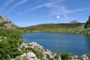 lake in mountains at high altitude