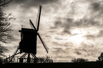 Windmill at backlight during sunset