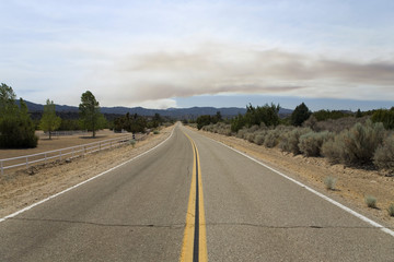 A California wildfire viewed from Lockwood Valley, Highway 33, near Ojai, California