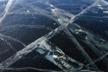 Ice pattern view of frozen Baikal Lake, Russia
