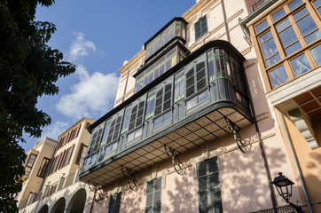 Mallorca, Spain, January 25th 2020: beautiful and traditional building of Palma de Mallorca