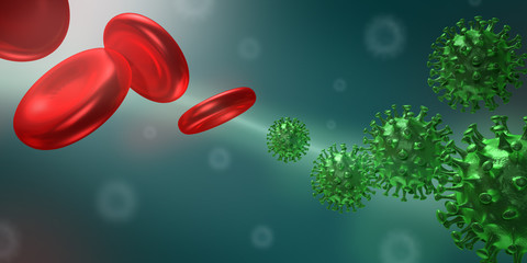 Coronavirus COVID-19 and Blood Cells, 3d rendering