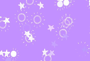 Light Purple, Pink vector background with colorful stars, suns.
