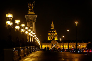 Bridge of the Alexandre III on a rainy autumn day in Paris, France.