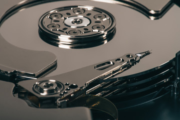 Macro hard drive. Concept of data backup.