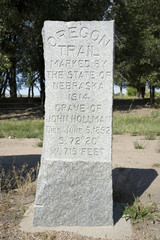 Oregon Trail marker for gravesite of John Hollman, who died in 1852, along state highway 26,...