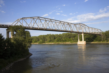 Bridge over Iowa River connecting Iowa and Nebraska, North of Omaha, Nebraska