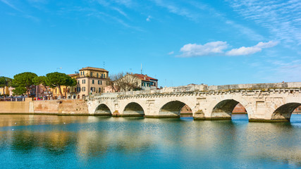 Fototapeta na wymiar Panoramic view of Rimini city with the Bridge of Tiberius