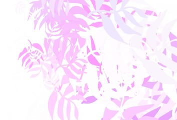 Fototapeta na wymiar Light Purple, Pink vector doodle texture with leaves.